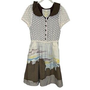 Knitted Dove Dress Womens Small Multicolor Eyelet Polka Dot Shirt Fit Flare